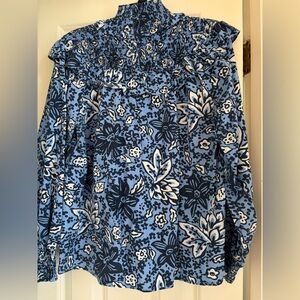 Sail to Sable Smocked Ruffle Top in Blue Print, Size L